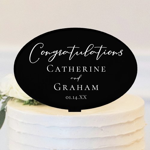 Simple Chic Black Wedding Congratulations Cake Topper