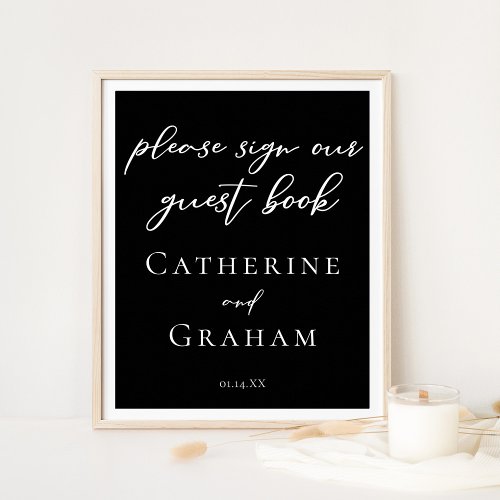 Simple Chic Black Wedding Sign Our Guest Book