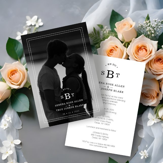 Simple Chic Black & White Photo Initials Wedding Save The Date (Simple Chic Black & White Photo Initials Wedding Save the Date with Envelope.)