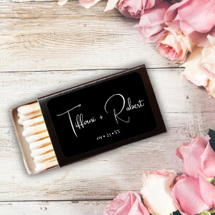 Simple Chic Black White Wedding Names Matchboxes