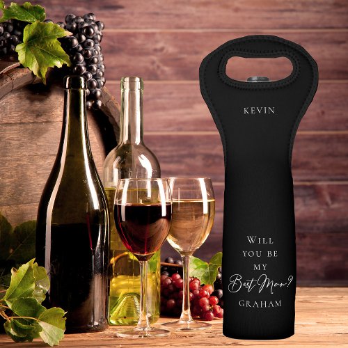 Simple Chic Black White Will You Be My Best Man Wine Bag