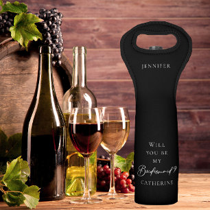 Simple Chic Black White Will You Be My Bridesmaid Wine Bag
