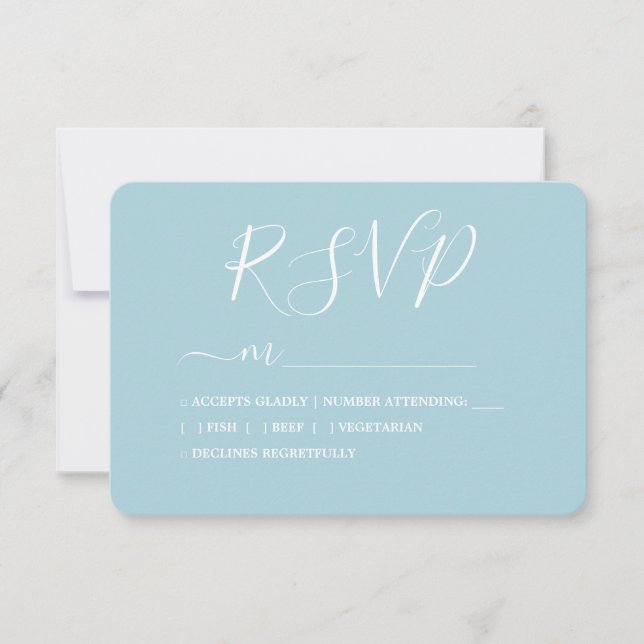 Simple Chic Blue Calligraphy Wedding RSVP Card (Front)