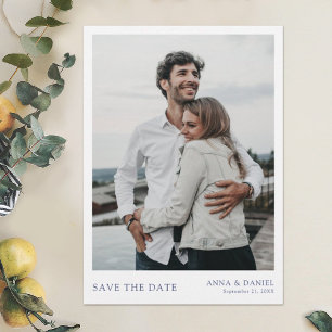 Simple Chic Blue Typography Photo Save the Date Invitation