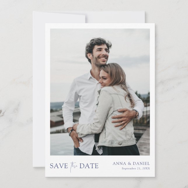 Simple Chic Blue Typography Save the Date Template (Front)