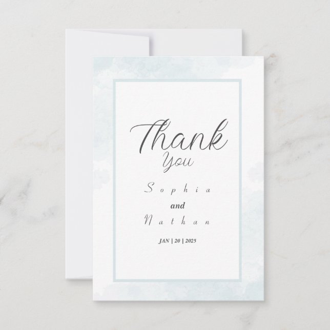 Simple & Chic Blue Watercolor Thank You Card (Front)