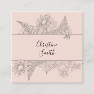 Simple Chic Blush Pink Floral Daisy Beauty Square Business Card