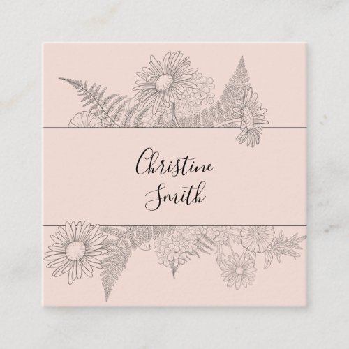 Simple Chic Blush Pink Floral Daisy Beauty Square Business Card