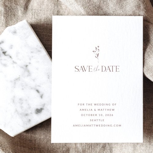 Simple Chic Botanical Script White Mauve Wedding  Save The Date