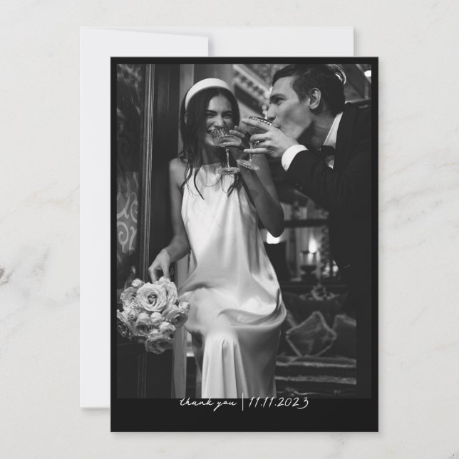 Simple Chic Budget Photo Wedding Thank You Card (Front)