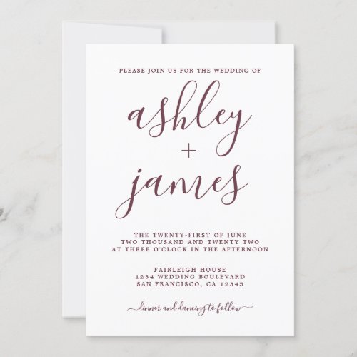 Simple Chic Burgundy Calligraphy Wedding Invitation