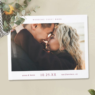 Simple Chic Burgundy Wedding Guest Book with Photo