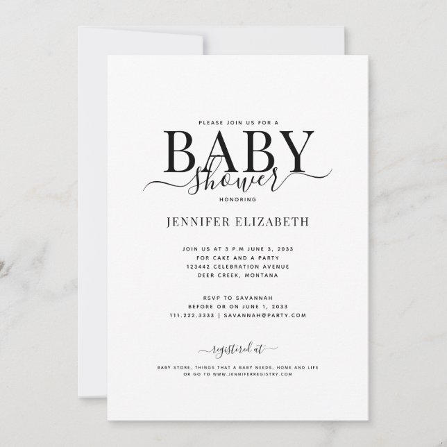 Simple Chic Calligraphy Baby Shower Invitation (Front)