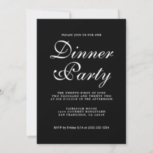 Simple Chic Calligraphy Black Dinner Party Invitation