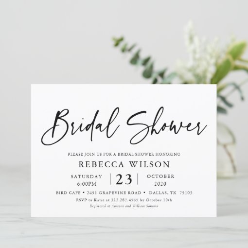 Simple Chic Calligraphy Bridal Shower Invitation | Zazzle