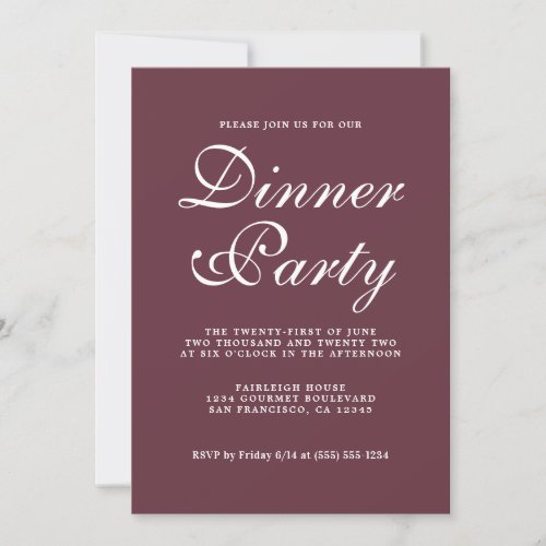 Simple Chic Calligraphy Burgundy Dinner Party Invitation