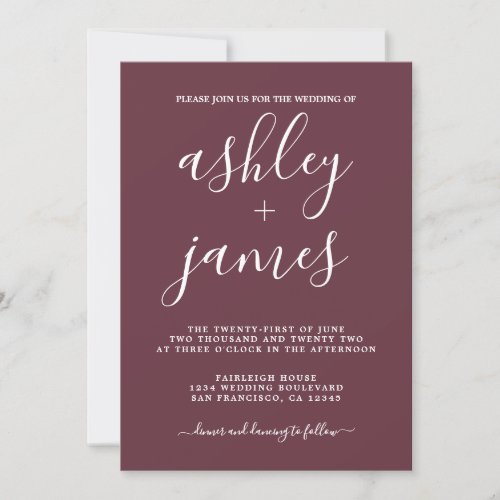 Simple Chic Calligraphy Burgundy Wedding Invitation