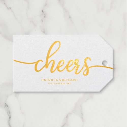 Simple Chic Calligraphy Cheers Wine Bottle Foil Gift Tags