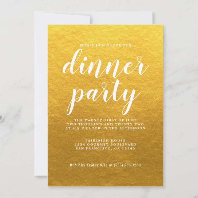 Simple Chic Calligraphy Classic Gold Dinner Party Invitation (Front)