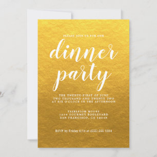 Simple Chic Calligraphy Classic Gold Dinner Party Invitation