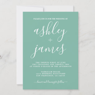 Simple Chic Calligraphy Dusty Jade Green Wedding Invitation