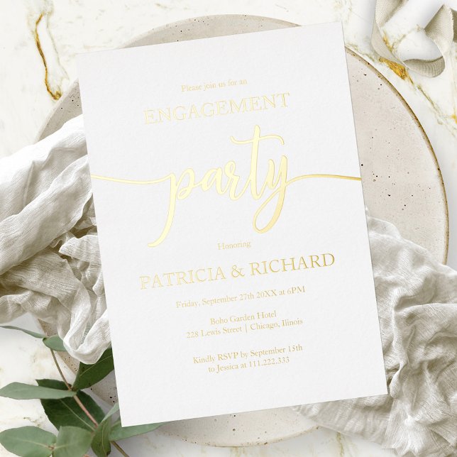 Simple Chic Calligraphy Engagement Party Foil Invitation (Creator Uploaded)