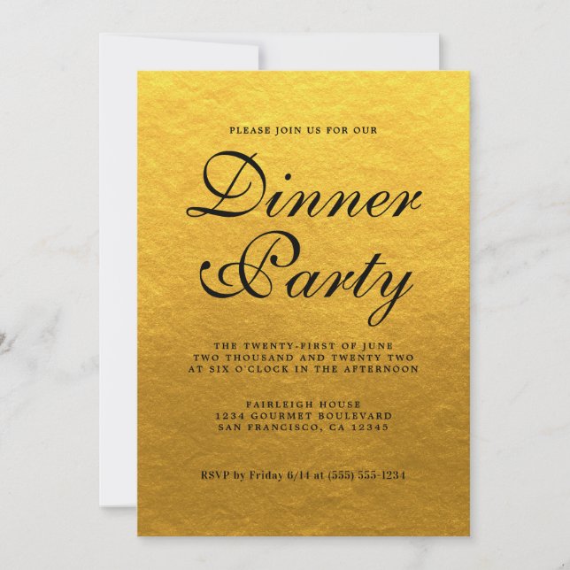 Simple Chic Calligraphy Gold Dinner Party Invitation (Front)