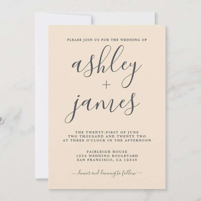 Simple Chic Calligraphy Ivory Wedding Invitation (Front)