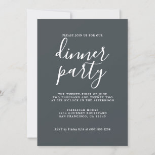 Simple Chic Calligraphy Off-Black Dinner Party Invitation