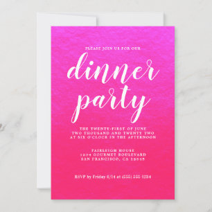 Simple Chic Calligraphy Shiny Pink Dinner Party Invitation