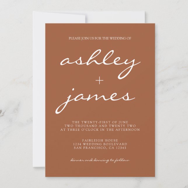 Simple Chic Calligraphy TerraCotta Wedding Invitation (Front)