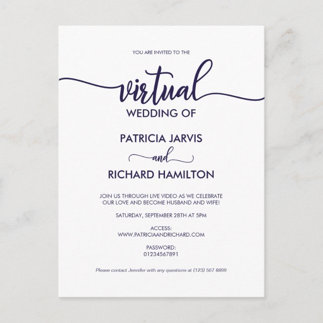Simple Chic Calligraphy Virtual Wedding Postcard (Front)
