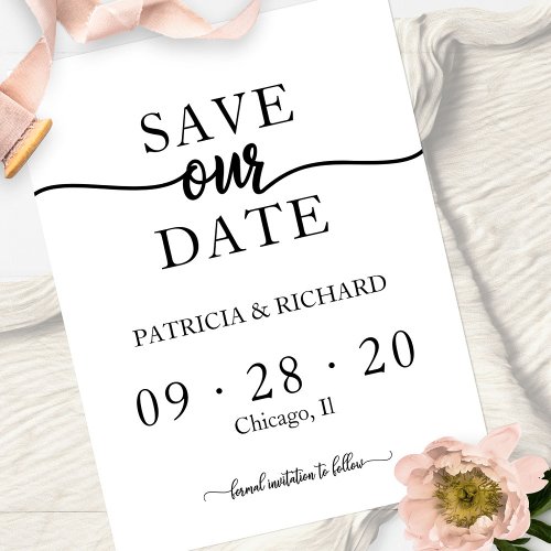 Simple Chic Calligraphy Wedding Save The Date Postcard