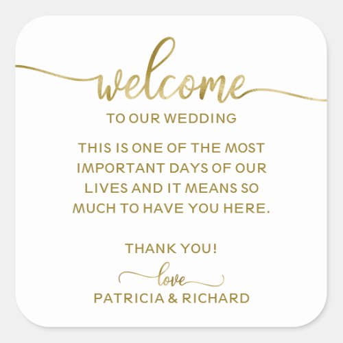 Simple Chic Calligraphy Wedding Welcome Bag Square Square Sticker