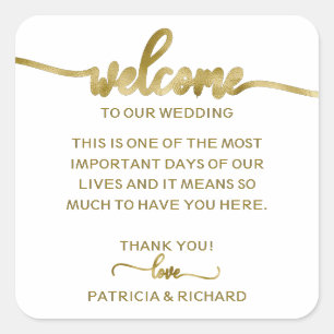Simple Chic Calligraphy Wedding Welcome Bag Square Sticker