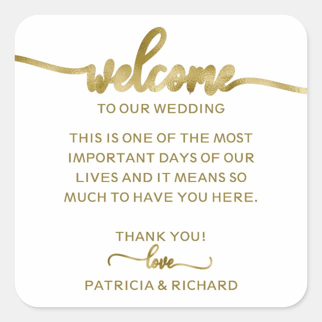 Simple Chic Calligraphy Wedding Welcome Bag Square Sticker (Front)