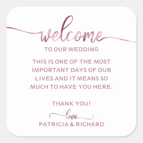 Simple Chic Calligraphy Wedding Welcome Bag Square Sticker