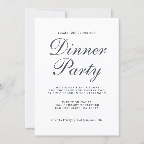 Simple Chic Calligraphy White Dinner Party Invitation