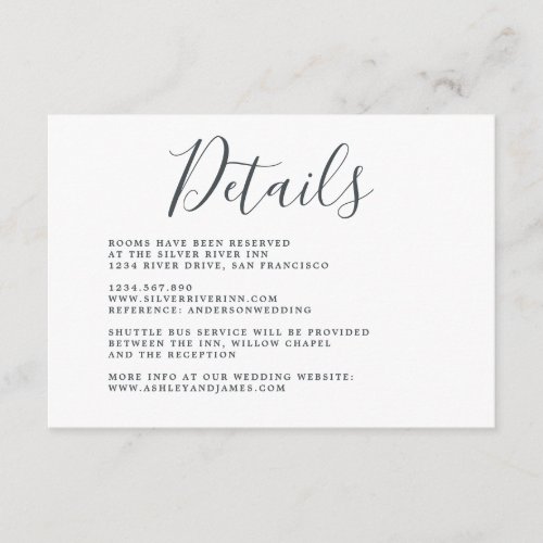 Simple Chic Calligraphy White Wedding Details Enclosure Card