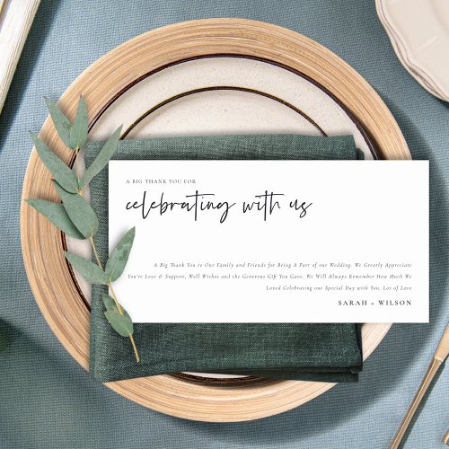 Simple Chic Celebrate With Us Calligraphy Wedding Thank You Card