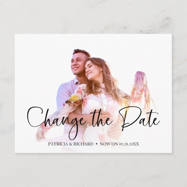 Simple Chic Change Of Date Wedding Postponed Postcard (Front)