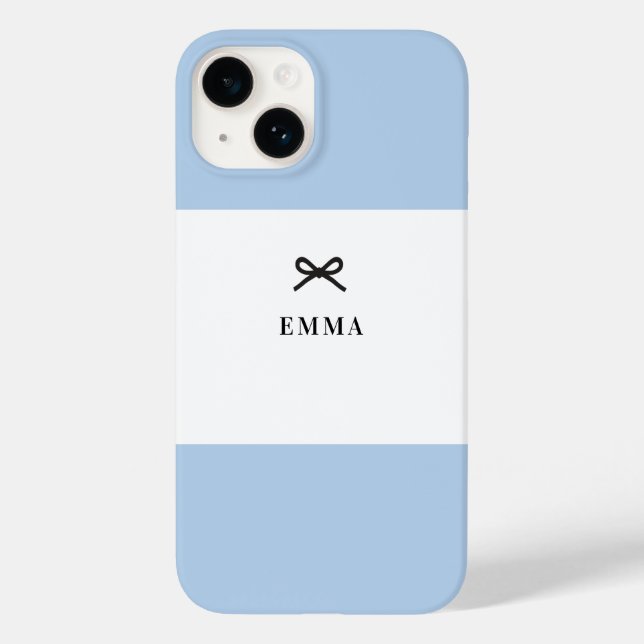 Simple Chic Classic Bow Blue Monogram Name Case-Mate iPhone Case (Back)