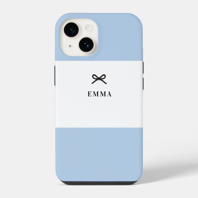 Simple Chic Classic Bow Blue Monogram Name Iphone Case (Back)