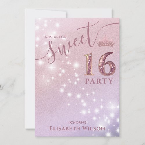 Simple chic Cool  rose gold tiara sweet 16  Invitation