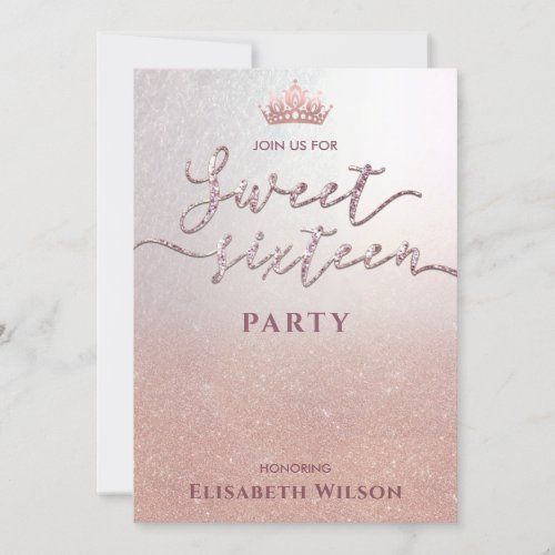 Simple chic Cool  rose gold tiara sweet 16  Invitation