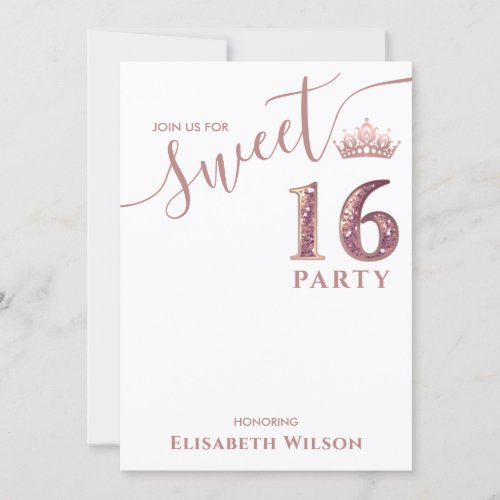 Simple chic Cool  rose gold tiara sweet 16 Invitation