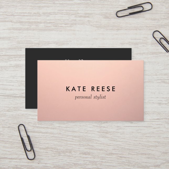 Simple Chic Copper Rose Gold Professional Stylist Business Card (Front/Back In Situ)