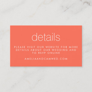 Simple Chic Coral Modern Wedding Website Details Enclosure Card