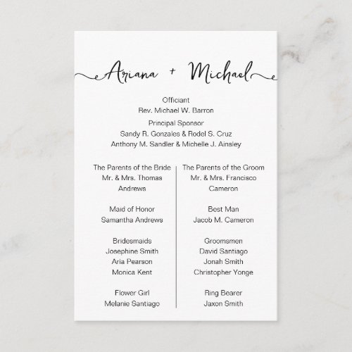 Simple Chic Custom Entourage list wedding Enclosure Card