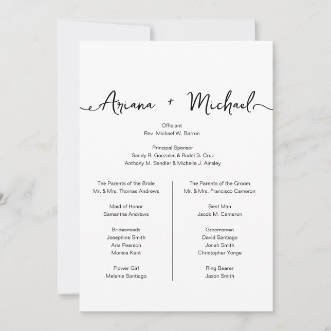 Simple Chic Custom Entourage list wedding Invitation (Front)